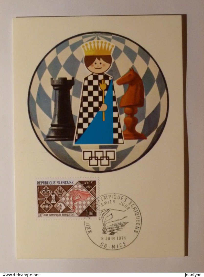 JEU ECHEC / Jeux Olympiques échiquéens - Tour / Cavalier / Roi - Carte Philatélique Avec Cachet NICE - Echecs