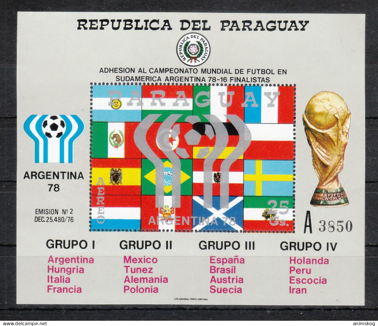 Paraguay 1978**, Block Fußball-WM Argentinien, Kaktus / Paraguay 1978, MNH, S/S Soccer World Championship Argentina - Cactusses
