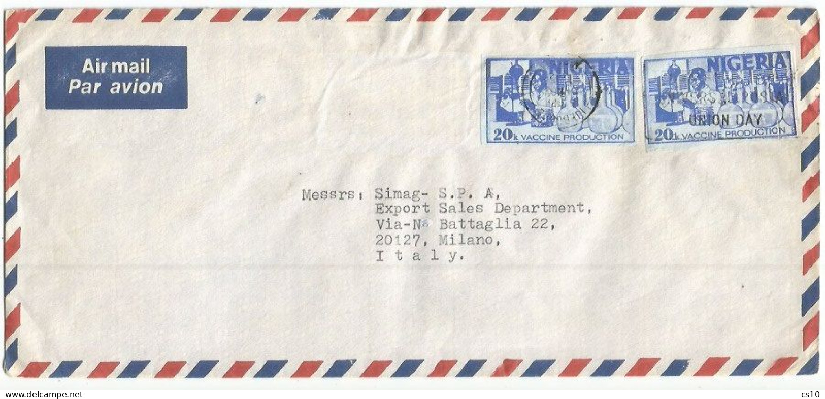 Nigeria Commerce Airmail Cover Ijebu-Ode 21nov1985 Nicely Franked With #2 Square Cuts From Aerogramme 20k + 20k To Italy - Nigeria (1961-...)