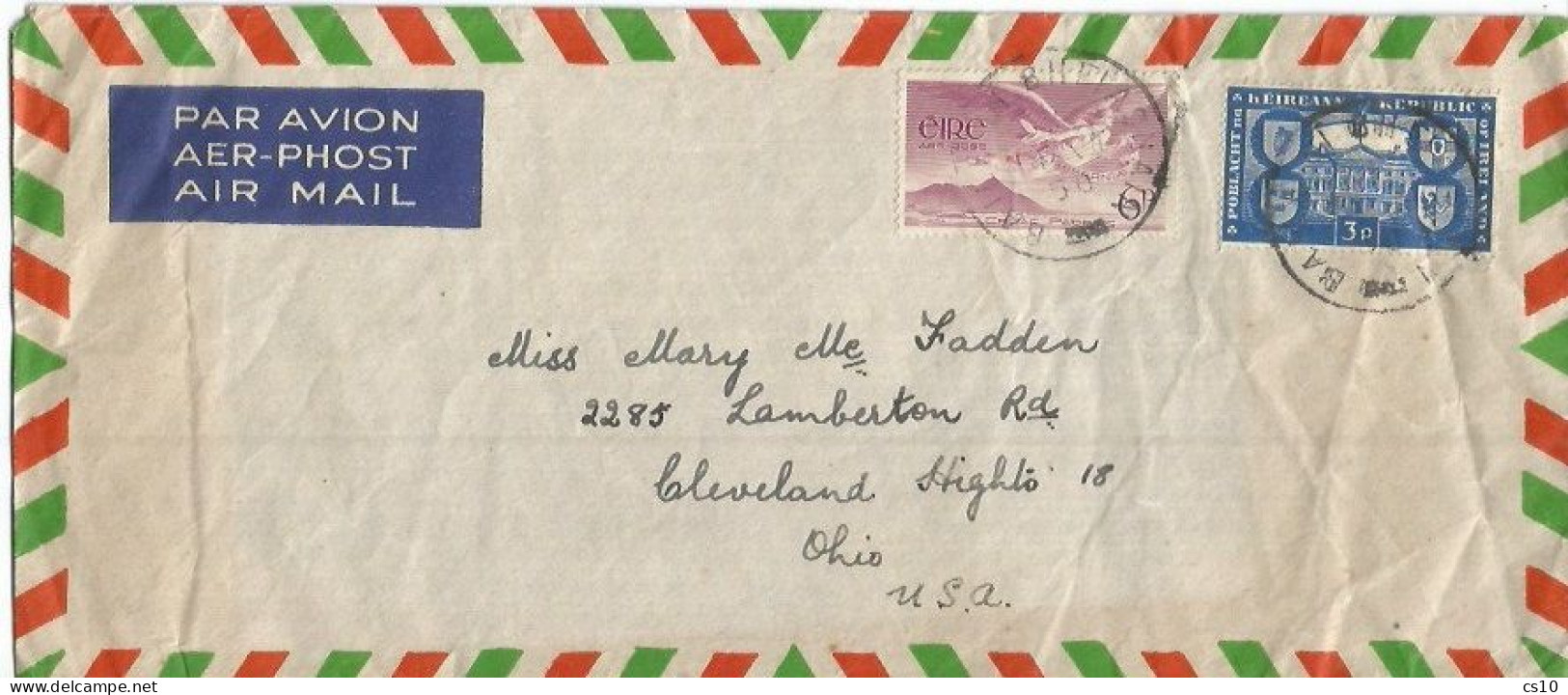 Eire Airmail Cover Baile.... 14jul1950 To USA With Airpost 6d + Poblacht 3d - Luftpost