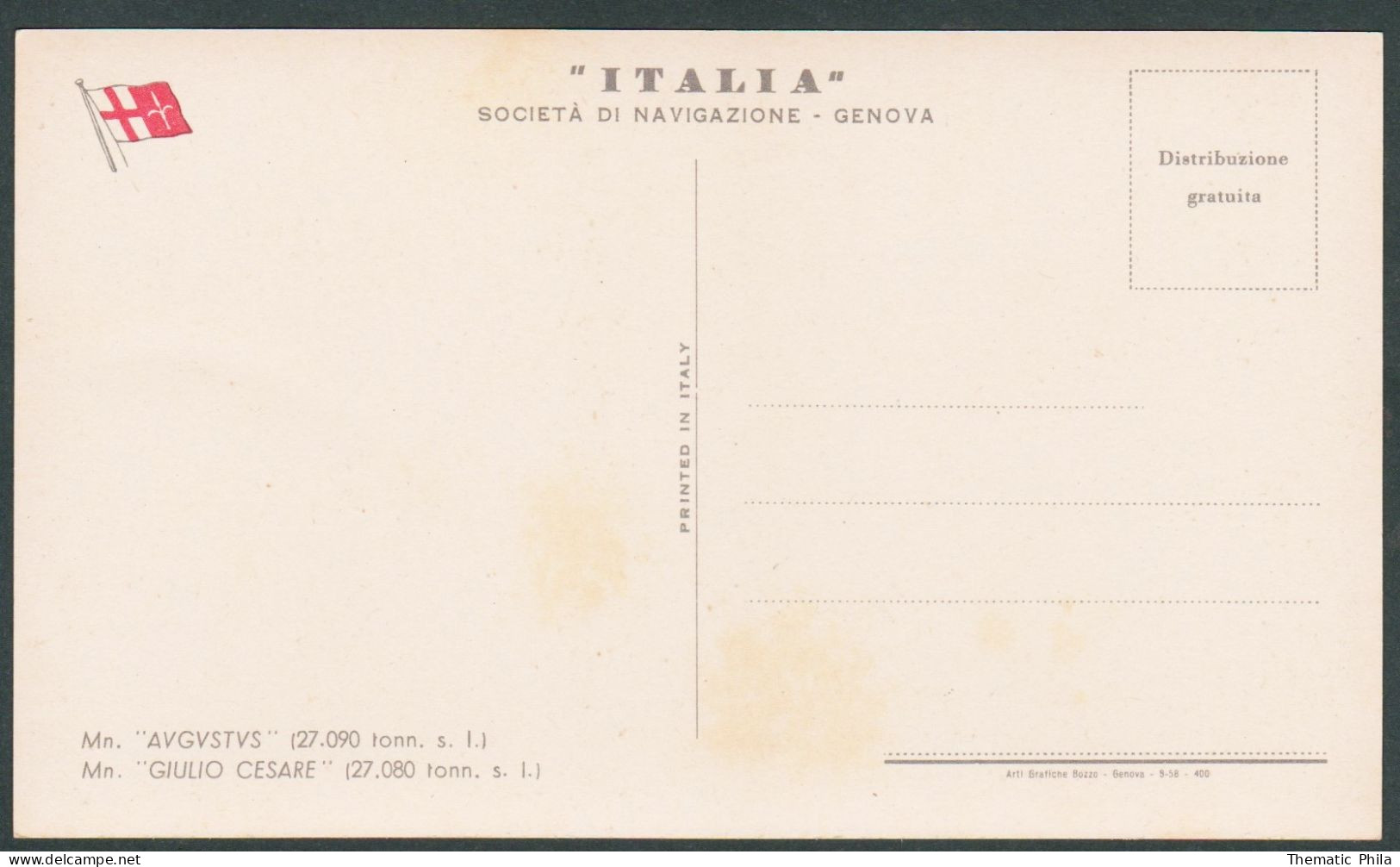 Italia Genova TARJETA POSTAL CPA  Societa Di Navigazione Augustus Ship Nave - Colecciones Y Lotes