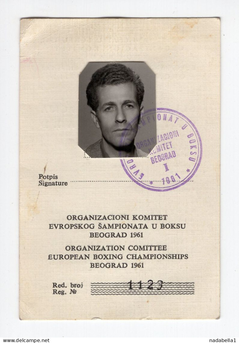 1961. YUGOSLAVIA,SERBIA,BELGRADE,EUROPEAN BOXING CHAMPIONSHIP,OFFICIAL CARD - Kleding, Souvenirs & Andere