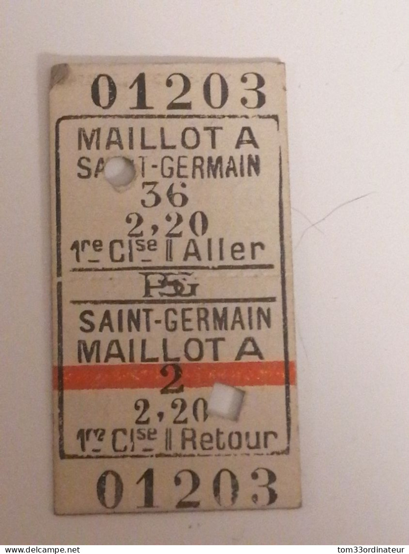 Ticket Du Tramway Du Paris Saint-Germain 1878/1935 - Other & Unclassified