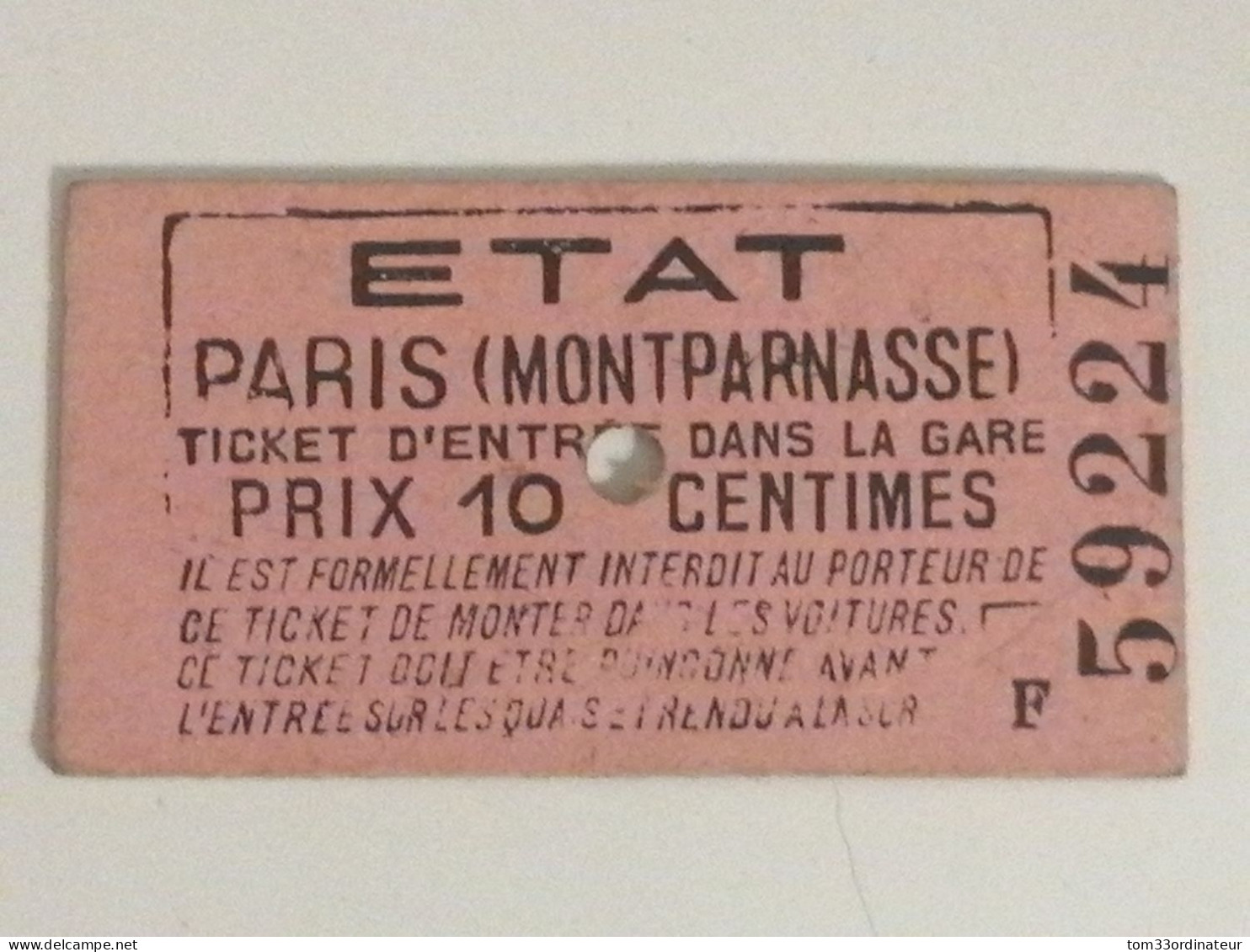Chemin De Fer De L état, Ticket D'entrée En Gare - Other & Unclassified
