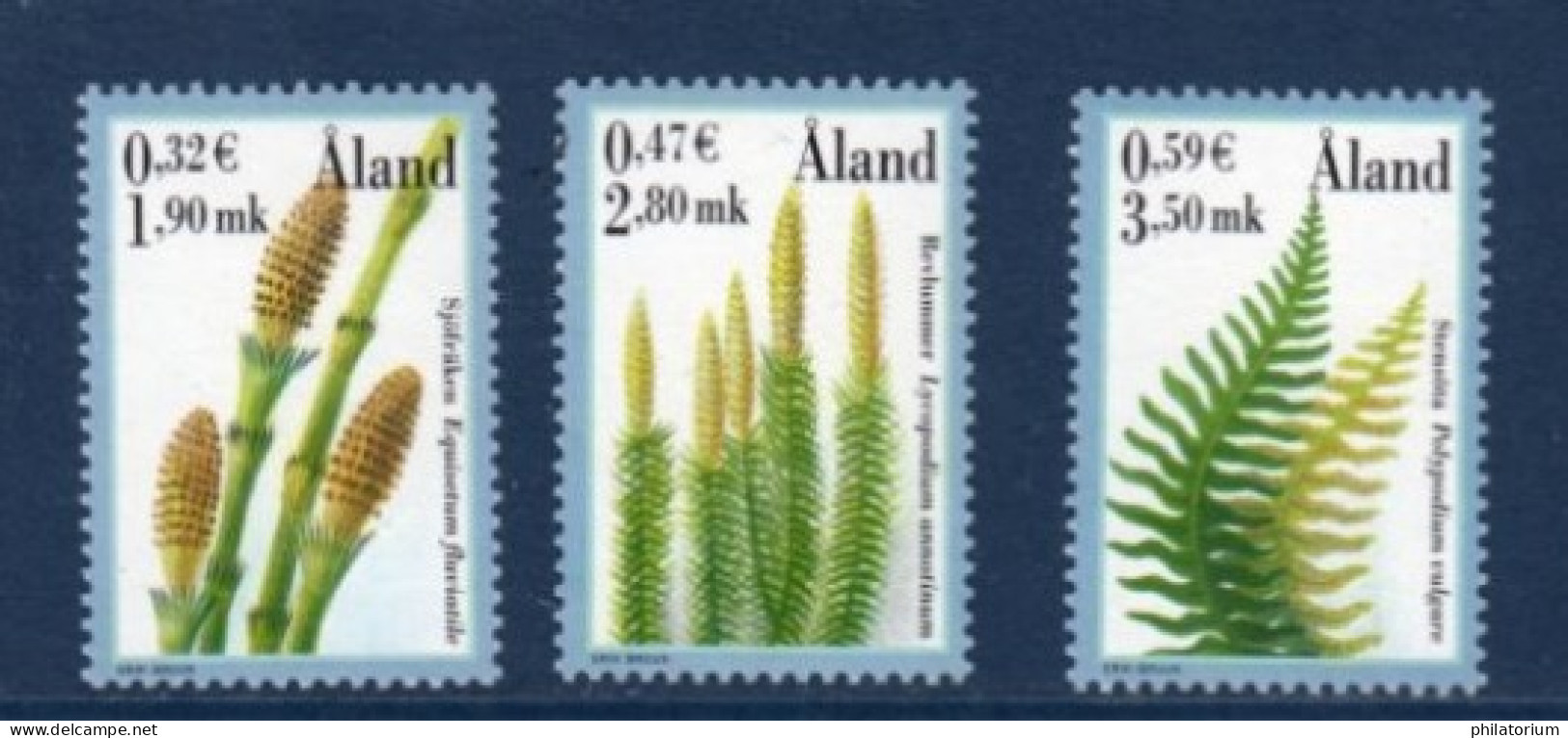 Aland, **, Yv, Mi 187, 188, 189, SG 188, 189, 190, Prêle Des Rivières, Lycopode à Rameaux Annuels, Polypode Commun, - Ålandinseln