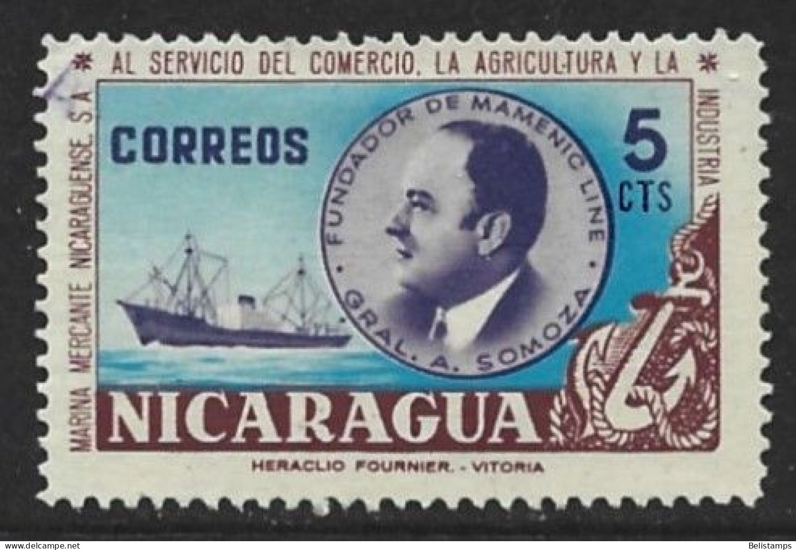 Nicaragua 1957. Scott #795 (U) Gen. Anastasio Somoza And Freighter - Nicaragua