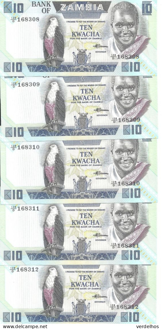 ZAMBIE 10 KWACHA ND1980-88 UNC P 26 E ( 5 Billets ) - Zambia