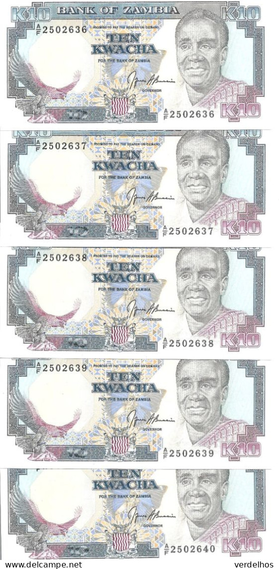 ZAMBIE 10 KWACHA ND1991 UNC P 31 B ( 5 Billets ) - Zambie