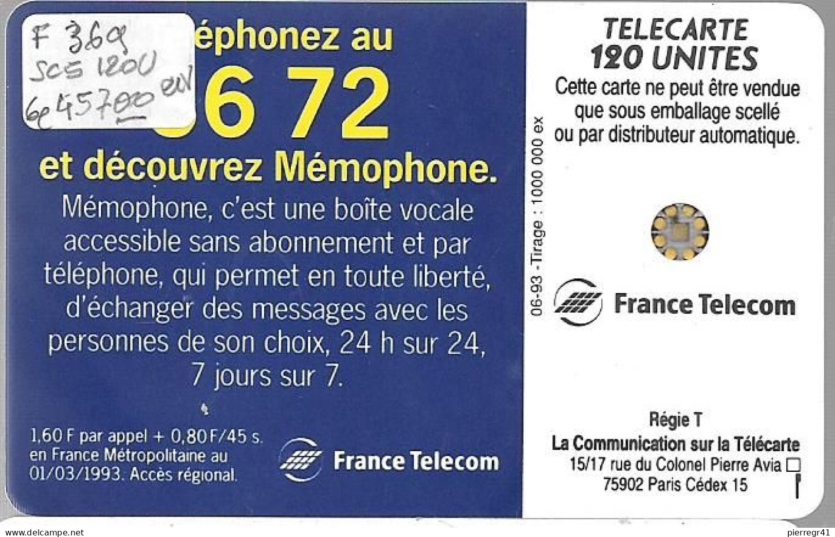 CARTE-PUBLIC-F369-120U-SC5.529-06/93-3672 .SAXO-V° 5 Ge 45700-2/00 Enver-UTILISE-TBE - 1993