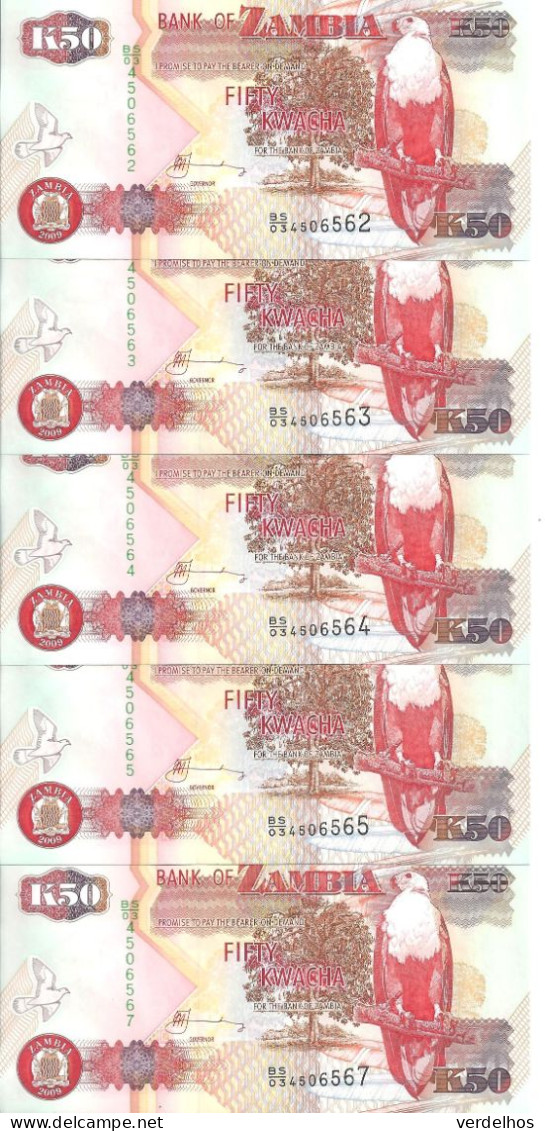 ZAMBIE 50 KWACHA 2009 UNC P 37 H ( 5 Billets ) - Zambia