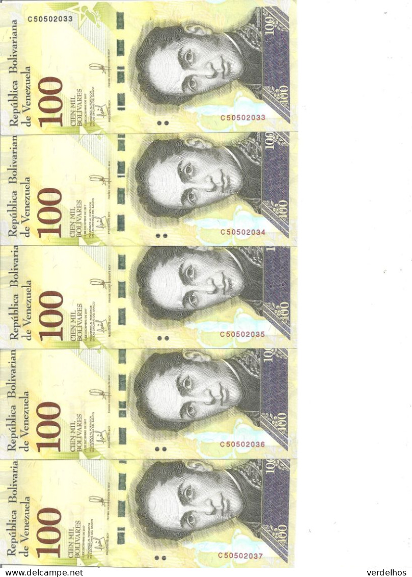 VENEZUELA 100000 BOLIVARES  2017 UNC P 100 ( 5 Billets ) - Venezuela