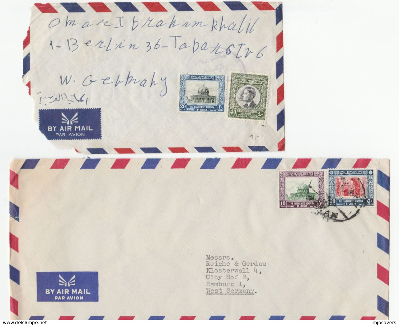 1950s - 1970s JORDAN Airmail COVERS Stamps (5 Cover) - Jordanie