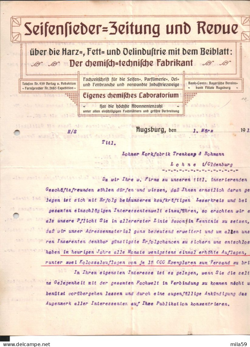 Seifensieder, Zeitung Und Revue. Augsburg. Für Trenkamp & Bohmann, Lohne. 1911. - 1900 – 1949