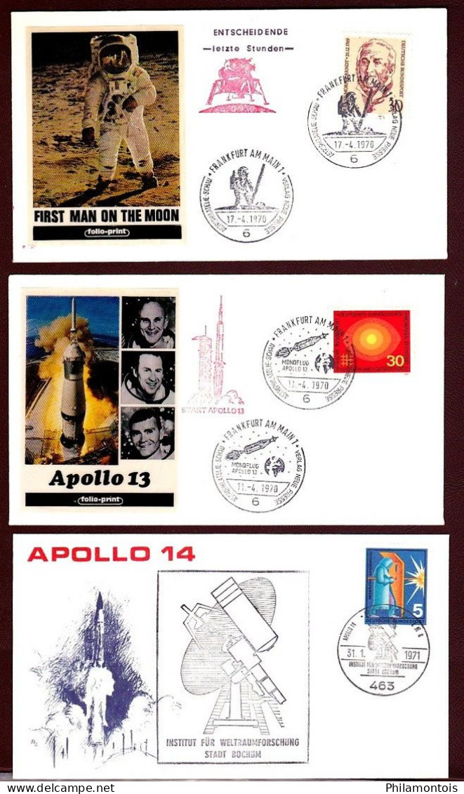 Collection - Thèmes "Homme Sur La Lune - Conquête De L'espace - Apollo 13" - Ensemble D'enveloppes Premier Jour. - Collezioni