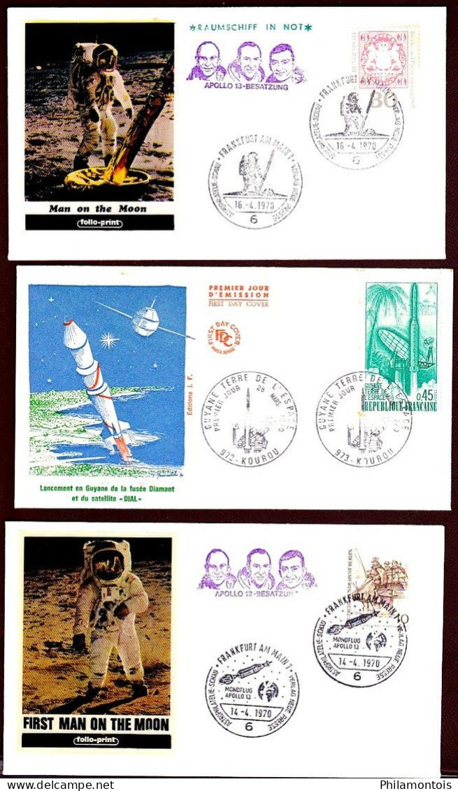 Collection - Thèmes "Homme Sur La Lune - Conquête De L'espace - Apollo 13" - Ensemble D'enveloppes Premier Jour. - Verzamelingen