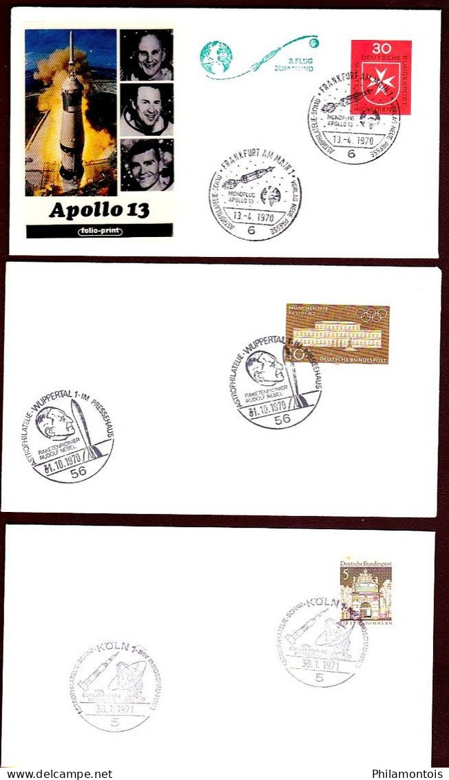 Collection - Thèmes "Homme sur la Lune - Conquête de l'espace - Apollo 13" - Ensemble d'enveloppes Premier Jour.