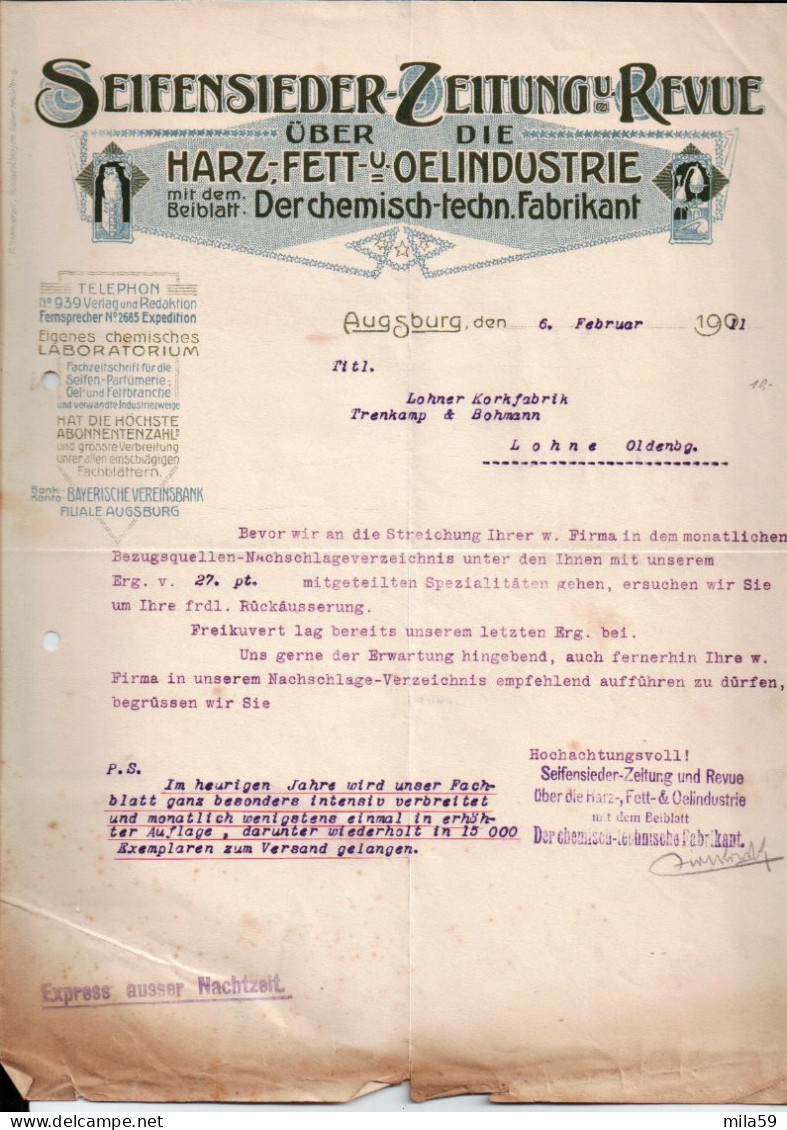 Seifensieder, Zeitung Und Revue. Augsburg. Für Lohner Korkfabrik Trenkamp & Bohmann, Lohne. 1911. - 1900 – 1949