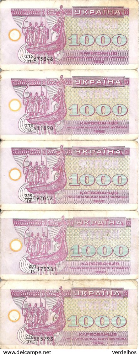 UKRAINE 1000 KARBOVANTSIV 1992 VF P 91 ( 5 Billets ) - Ucraina