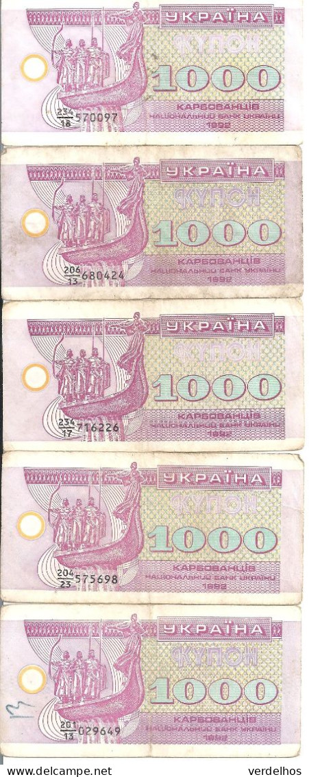 UKRAINE 1000 KARBOVANTSIV 1992 VF P 91 ( 5 Billets ) - Oekraïne