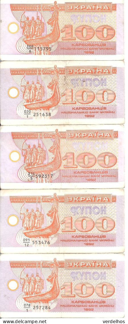 UKRAINE 100 KARBOVANTSIV 1992 VF P 88 ( 5 Billets ) - Ucraina