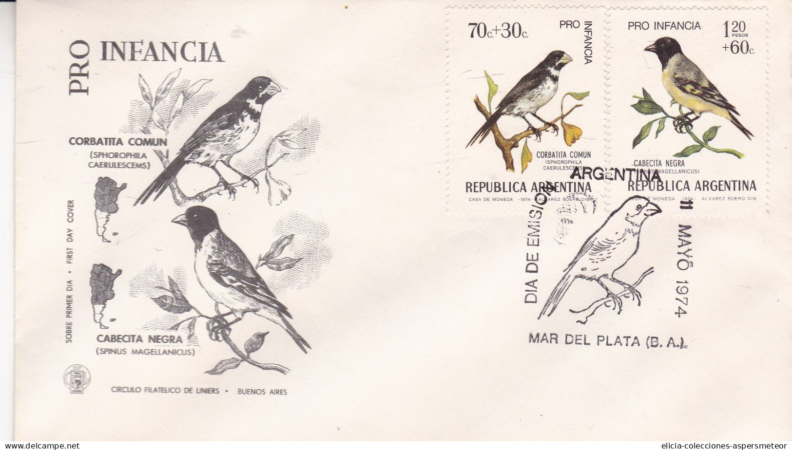 Argentina - 1974 - FDC - Pro Chilhood - Corbatita Comun And Cabecita Negra Stamps -  Caja 30 - FDC