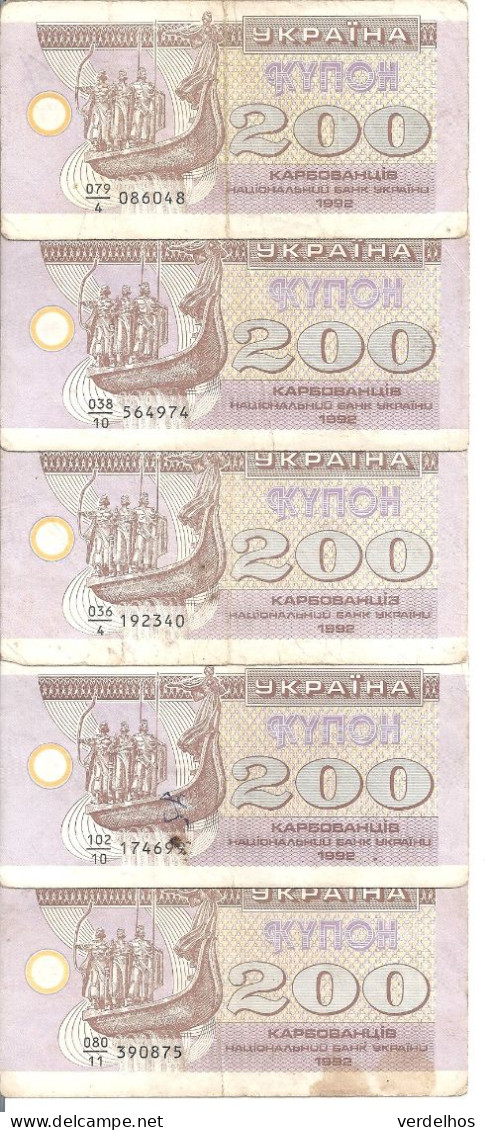 UKRAINE 200 KARBOVANTSIV 1992 VF P 89 ( 5 Billets ) - Ukraine