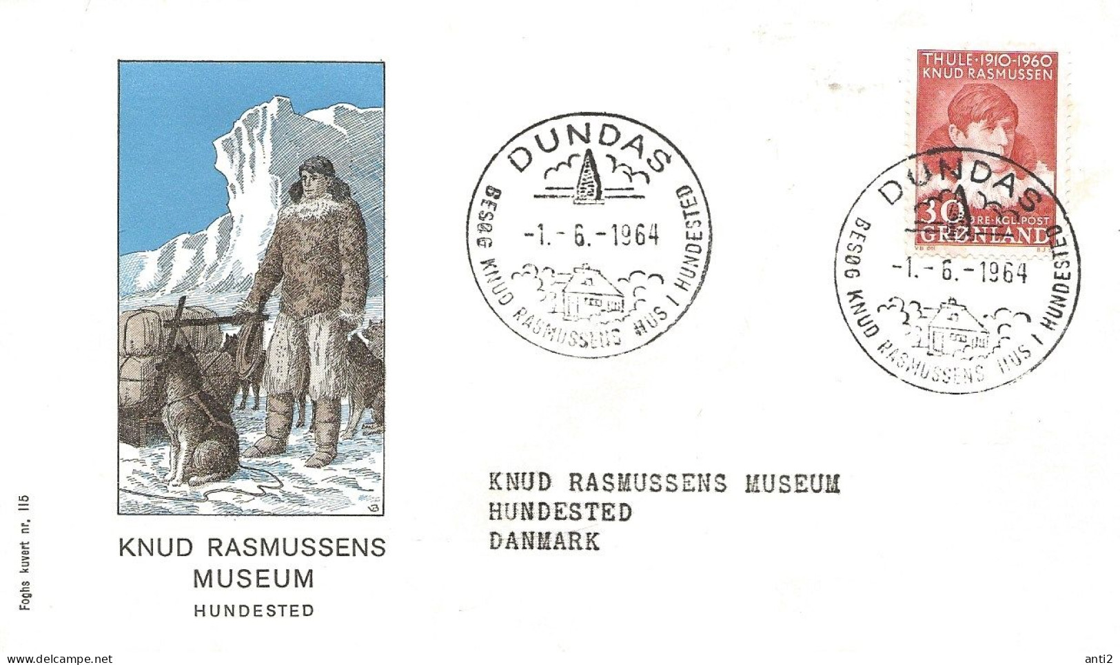 Greenland 1964 Knud Rasmussen Museum, Dundas -  Special Cover, Special Cancellation Dundas 1.6.64 - Storia Postale