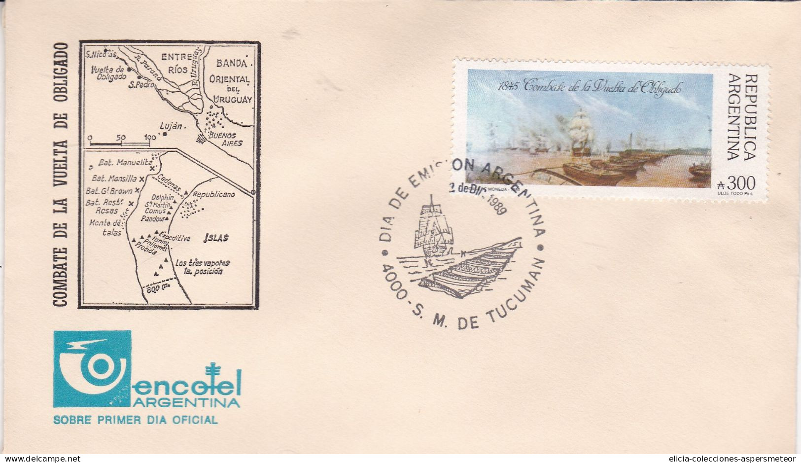 Argentina - 1989 - FDC - Vuelta De Obligado - Encotel Envelope - Caja 30 - FDC