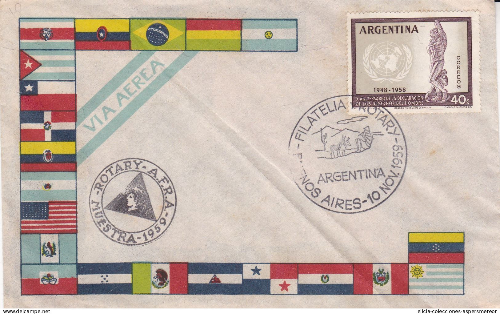 Argentina - 1959 - FDC - X Anniversary Of Declaration Of Mans Rights - Rotary Philately - Airmail - Caja 30 - FDC