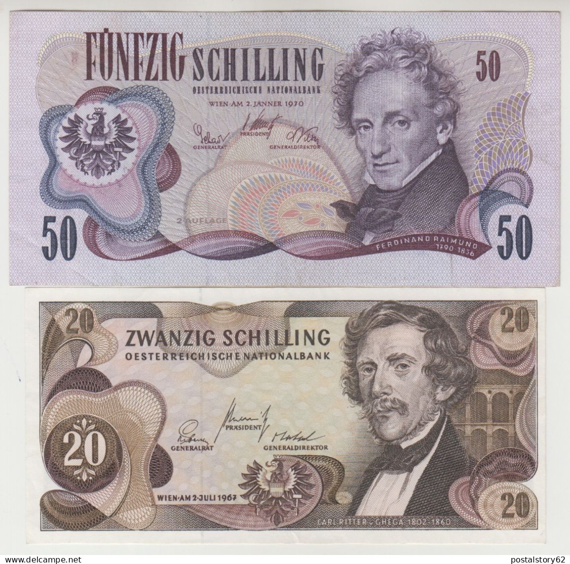 Austria, Banconota 20 Zwanzig Shilling 1967 + Banconota 50 Shilling 1970 (conservazione Come Da Immagine ) - Oesterreich