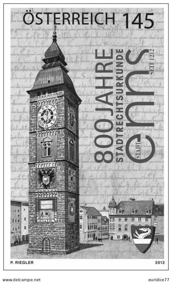 Austria Österreich 2012 - 800 Anniversary Of The Town Of Enns Black Print Mnh** - Proeven & Herdruk