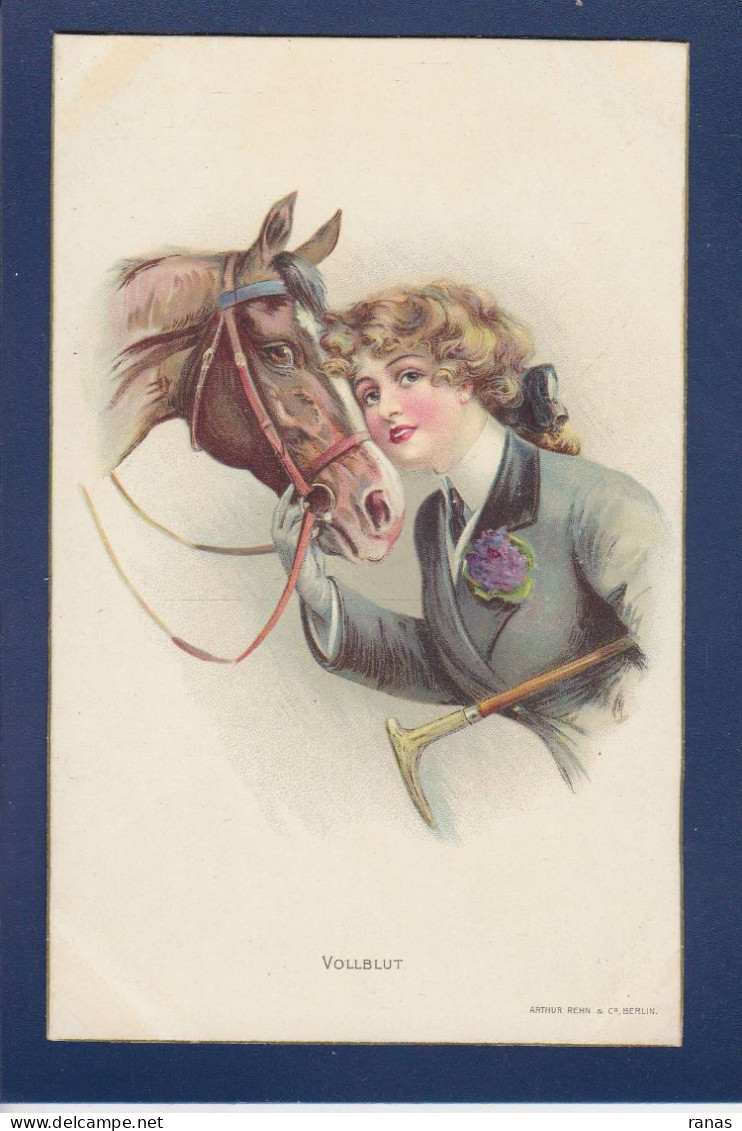 CPA Cheval + Femme Woman Non Circulé Illustrateur - Caballos