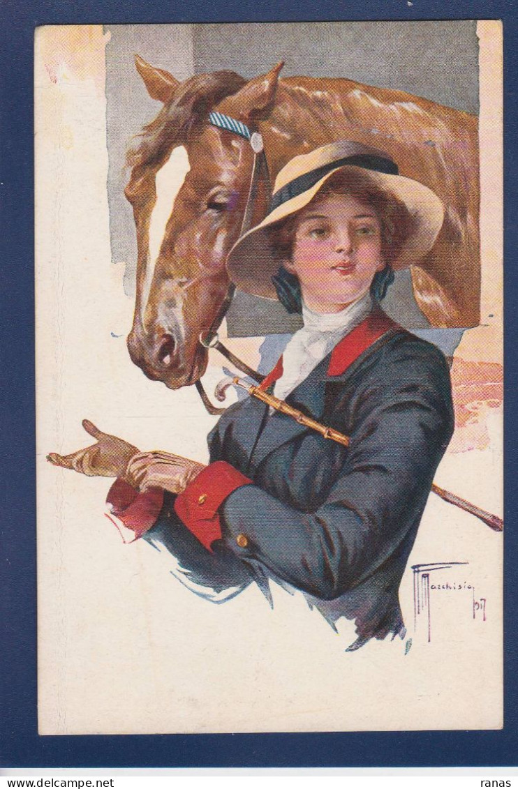 CPA Cheval + Femme Woman écrite Illustrateur Italien 4067-1 - Caballos