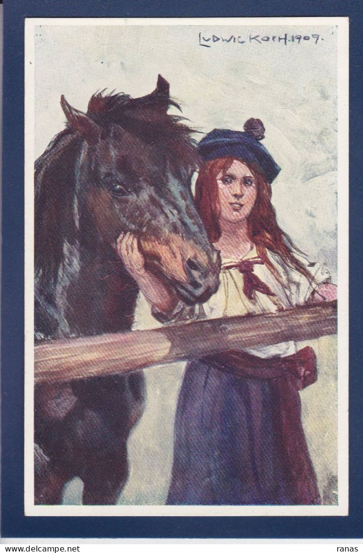CPA Cheval + Femme Woman écrite Illustrateur Ludwic KOLH Koch - Horses