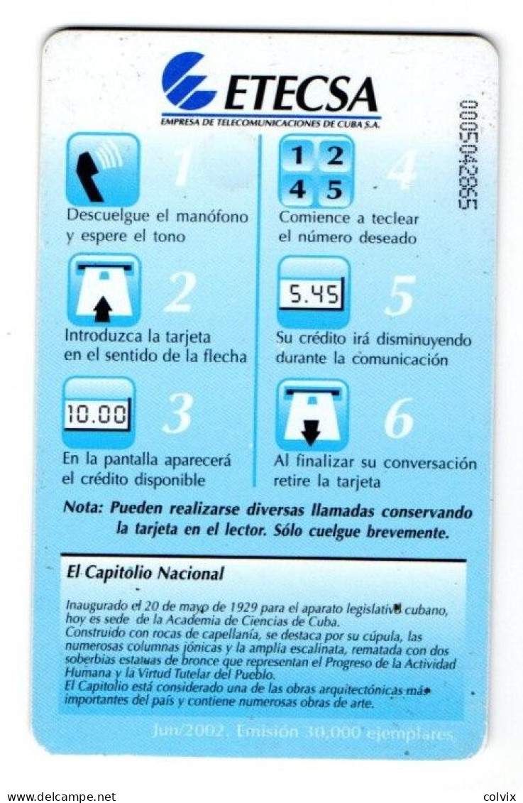 CUBA  ECTESA 10$ EL CAPITOLIO NACIONAL Date 06/2002 30 000 Ex - Cuba