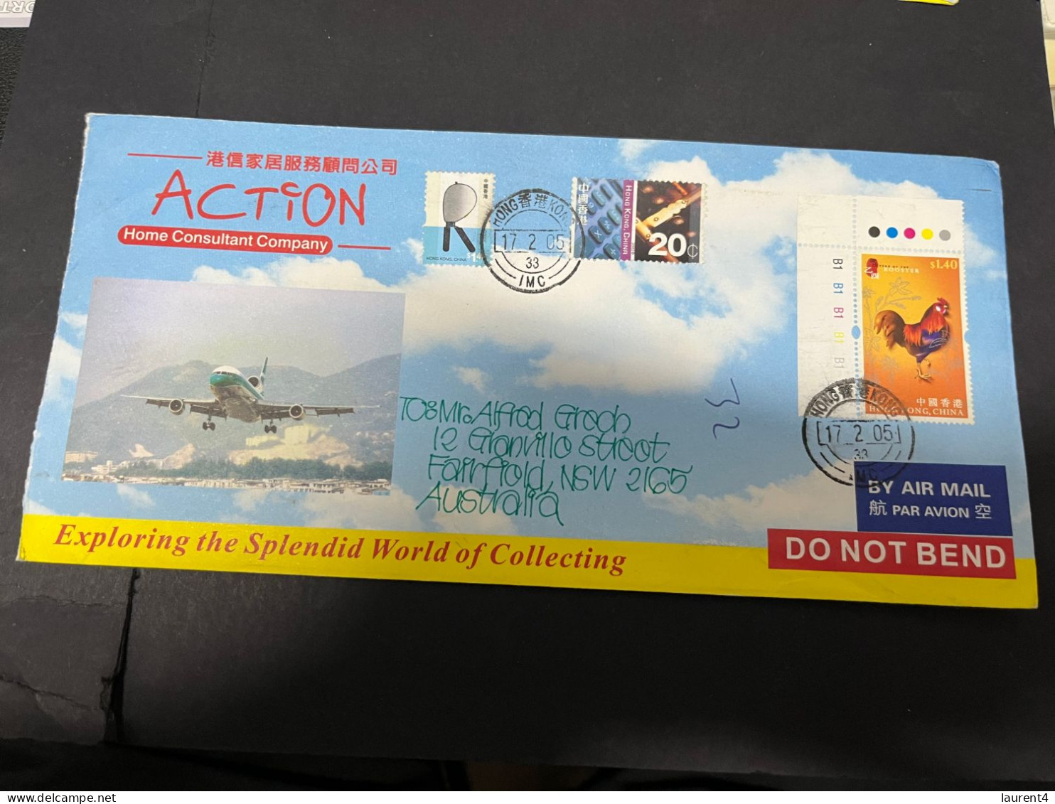 7-1-2024 (3 X 34) Cover Posted From Hong Kong To Australia - 2004 (with Numerous Stamps) CONCORDE Aircraft Back Of Cover - Lettres & Documents