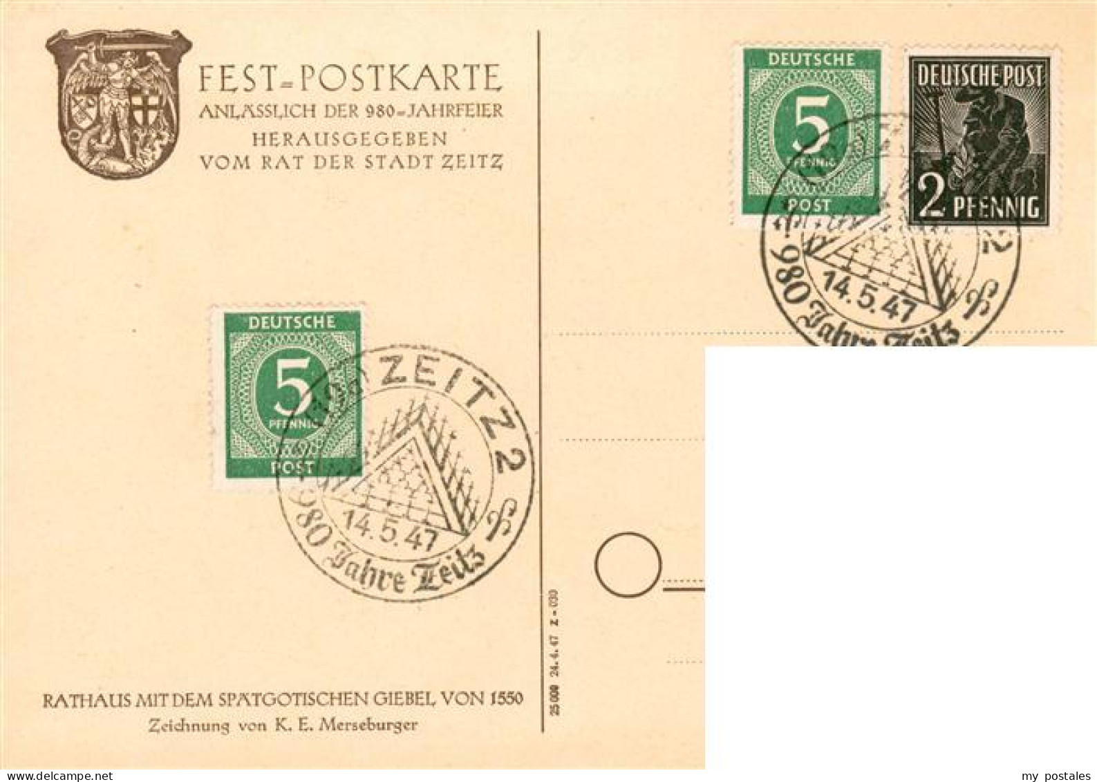 73875070 Zeitz Rathaus Spaetgotischer Giebel 16. Jhdt. Festpostkarte Anlaesslich - Zeitz