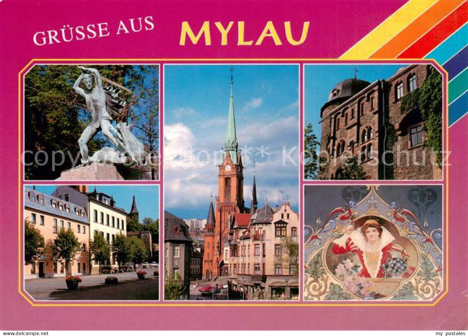 73840743 Mylau Obermylau Lindwurmdenkmal Markt Kirche Burg Supraporte Im Metzsch - Mylau