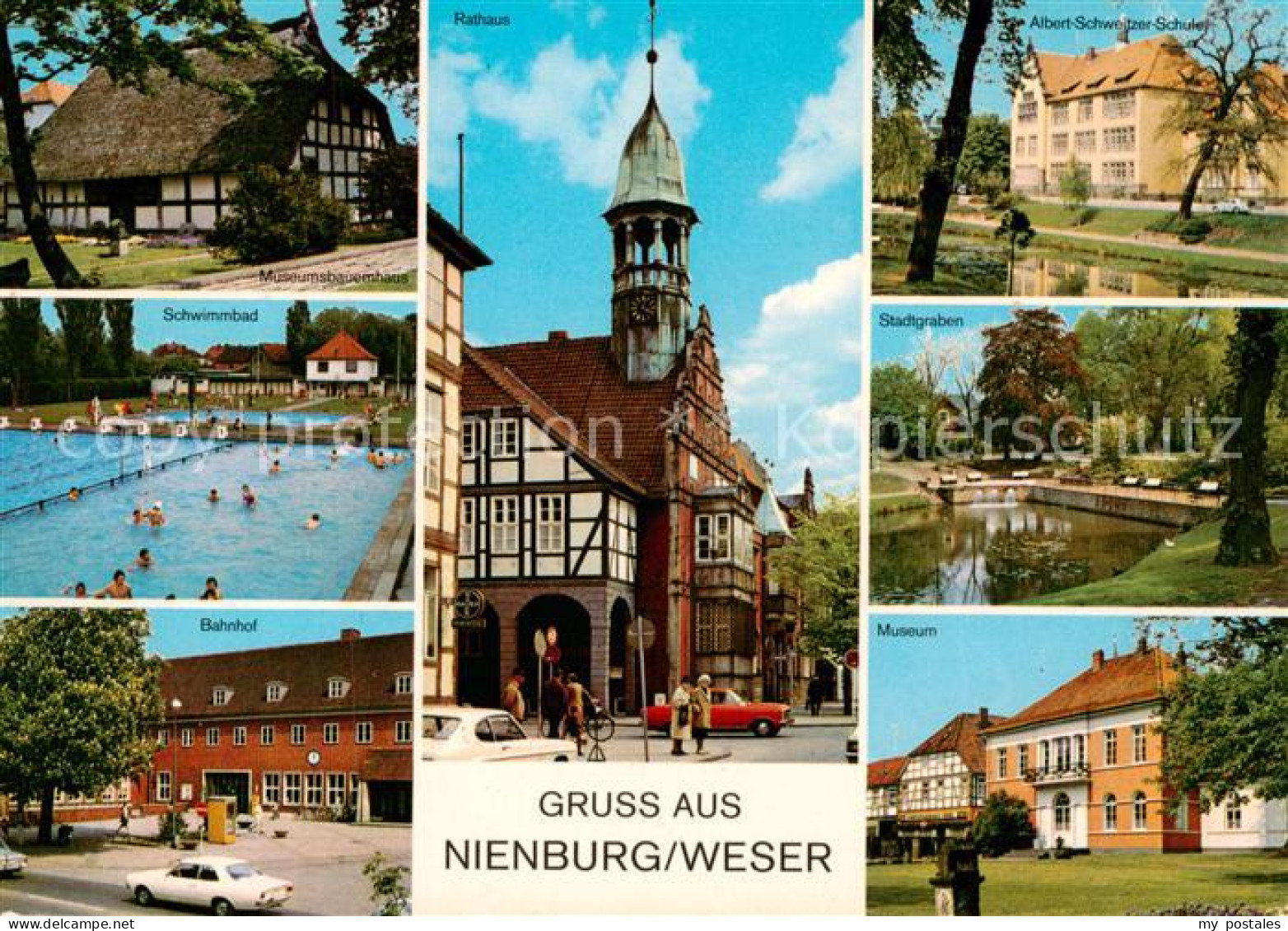 73840704 Nienburg Weser Museumsbauernhaus Schwimmbad Bahnhof Rathaus Stadtgraben - Nienburg