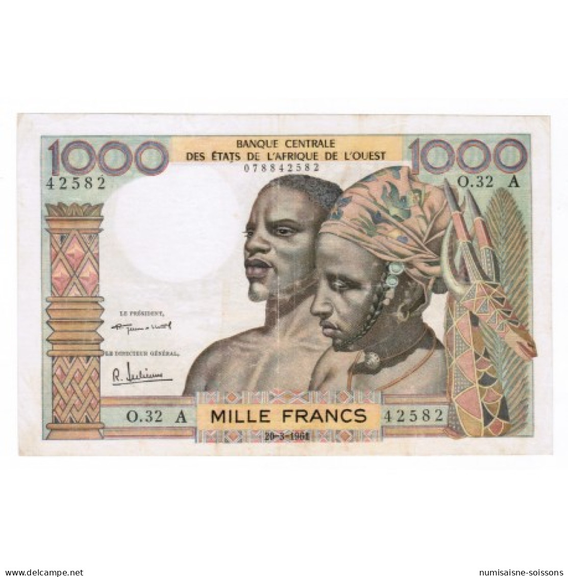 ÉTATS DE L'AFRIQUE DE L'OUEST - CÔTE D'IVOIRE - PICK 103 A B - 1.000 FRANCS - 20/03/1961 - TTB+ - Other - Africa