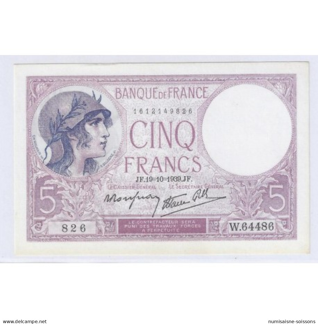 FAY 04/12 - 5 FRANCS VIOLET - 19/10/1939 - SUPERBE - PICK 83 - 5 F 1917-1940 ''Violet''