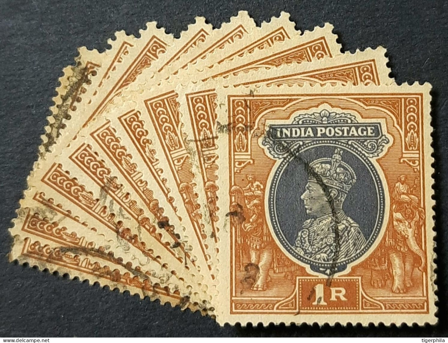 BRITISH INDIA 1937 1Re King George VI Lot Of 10 Stamps Used - Gebraucht