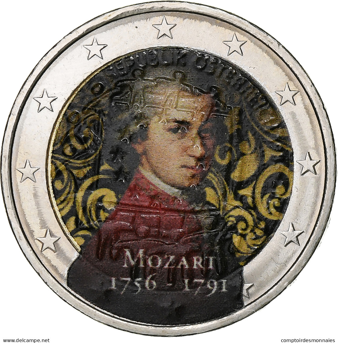 Autriche, 2 Euro, Mozart, Colorisé, SPL, Bimétallique - Autriche