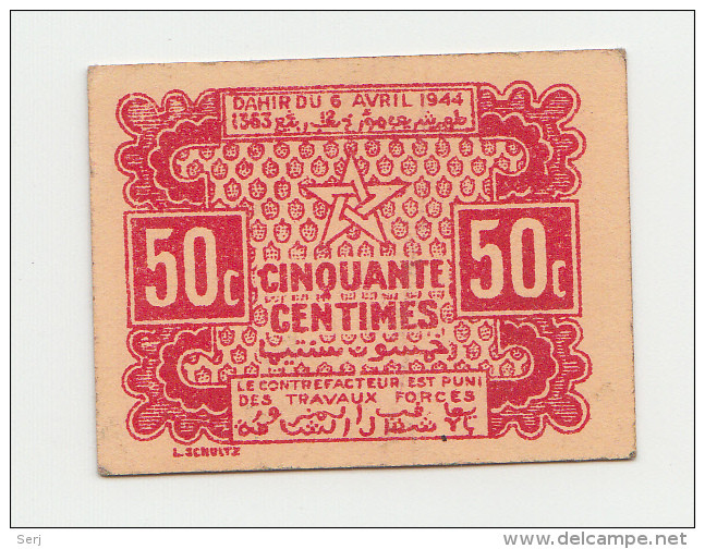 MOROCCO 50 CENTIMES 1944 XF+ P 41 - Morocco