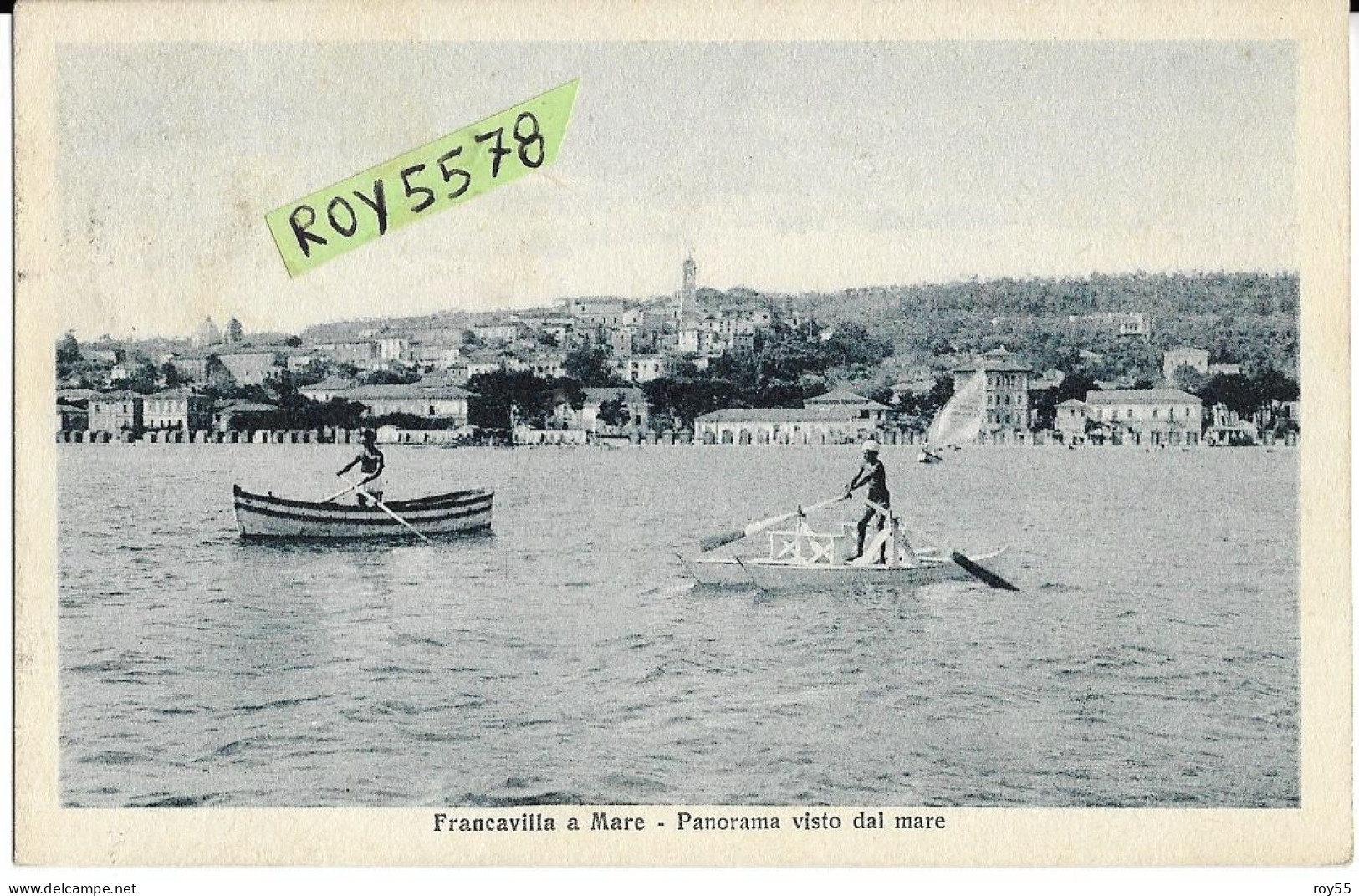 Abruzzo-chieti-francavilla A Mare Panorama Visto Dal Mare Veduta Mare Barca A Remi  Salvagente Panoramica Riva Anni 20 - Autres & Non Classés