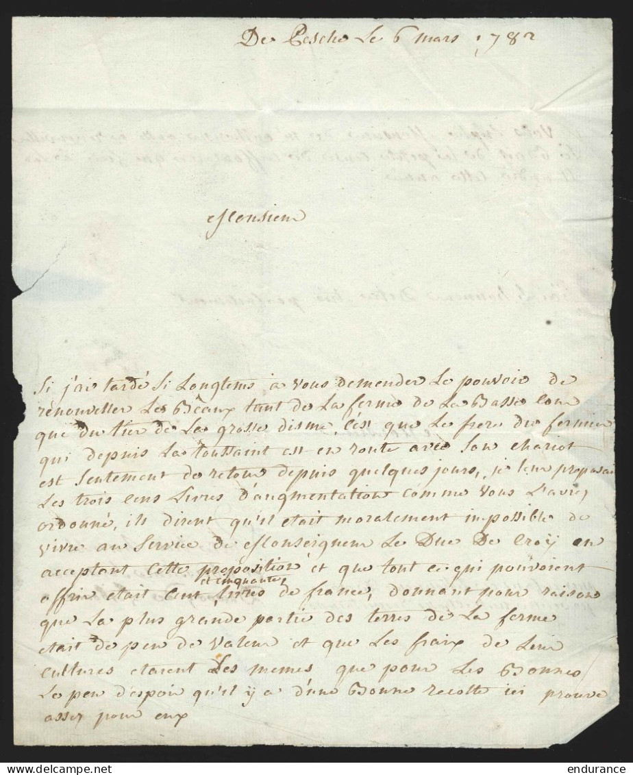 Belgique - Lettre Datée De Pesche 1782 Avec Marque "MARIEMBOURG" (28 X 2 Mm) - Première Date Connue ! - 1714-1794 (Oostenrijkse Nederlanden)