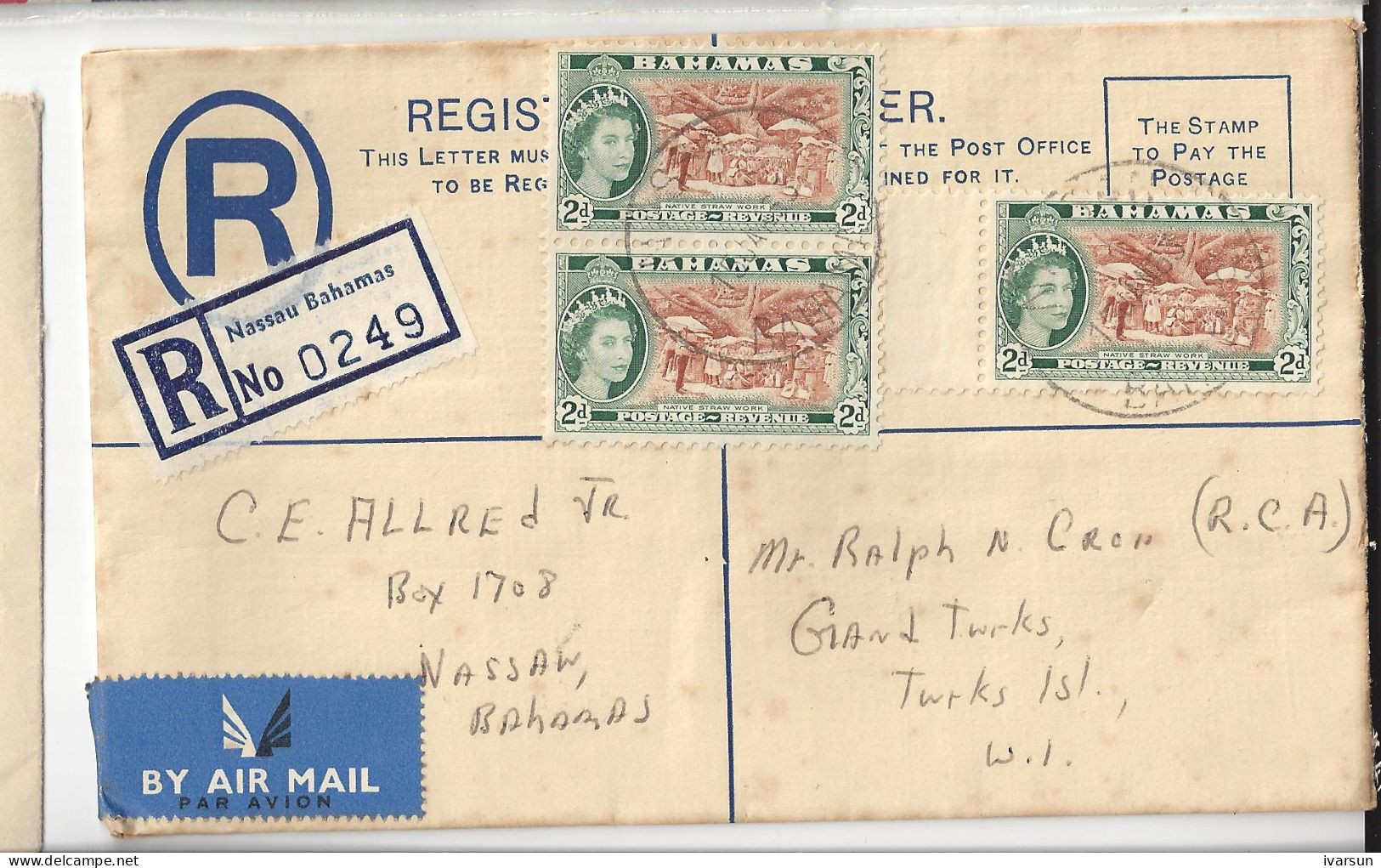 1966 Bahamas Registered Postal Staitonery Envelope Uprated With Addiitional Stamps To USA. See Scans For Details - Bahamas (1973-...)
