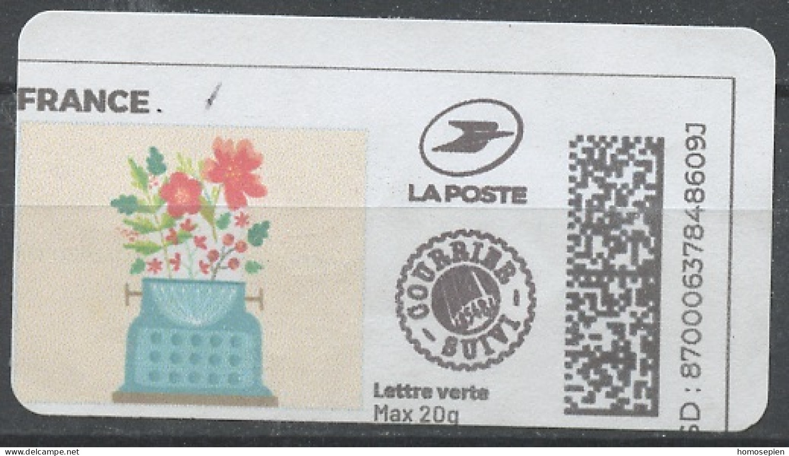 France - Frankreich Timbre Personnalisé Y&T N°MTEL LV20-141 - Michel N°BS(?) (o) - Bouquet De Fleurs Dans Un Vase - Timbres à Imprimer (Montimbrenligne)