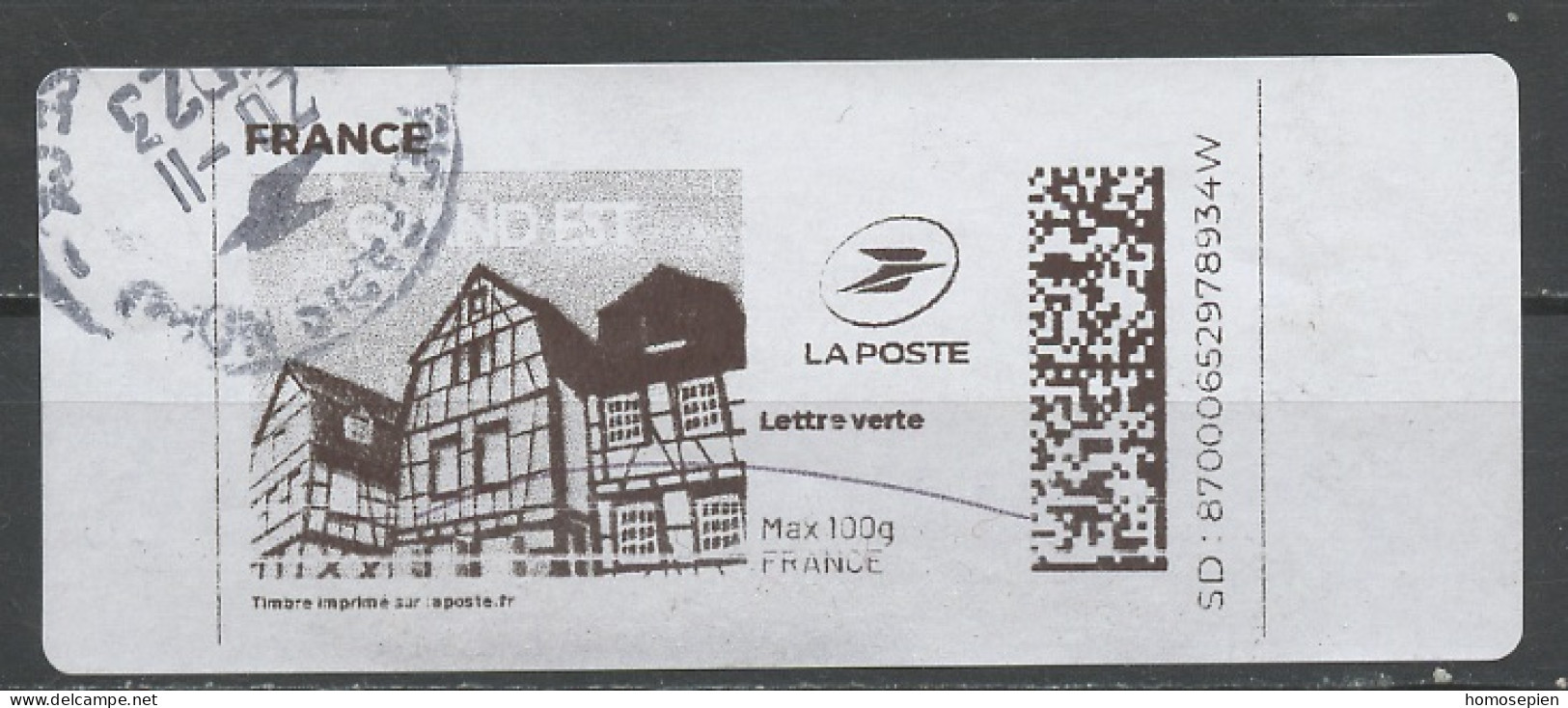 France - Frankreich Timbre Personnalisé Y&T N°MTEL LV100-003 - Michel N°BS(?) (o) - Grand Est - Timbres à Imprimer (Montimbrenligne)