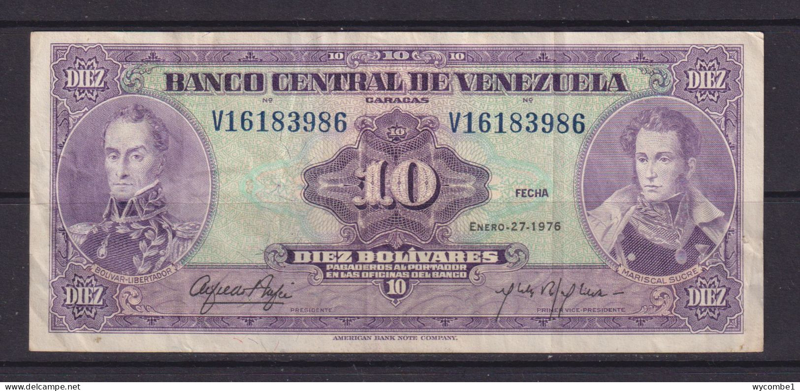 VENEZUELA -  1976 10 Bolivares Circulated Banknote - Venezuela